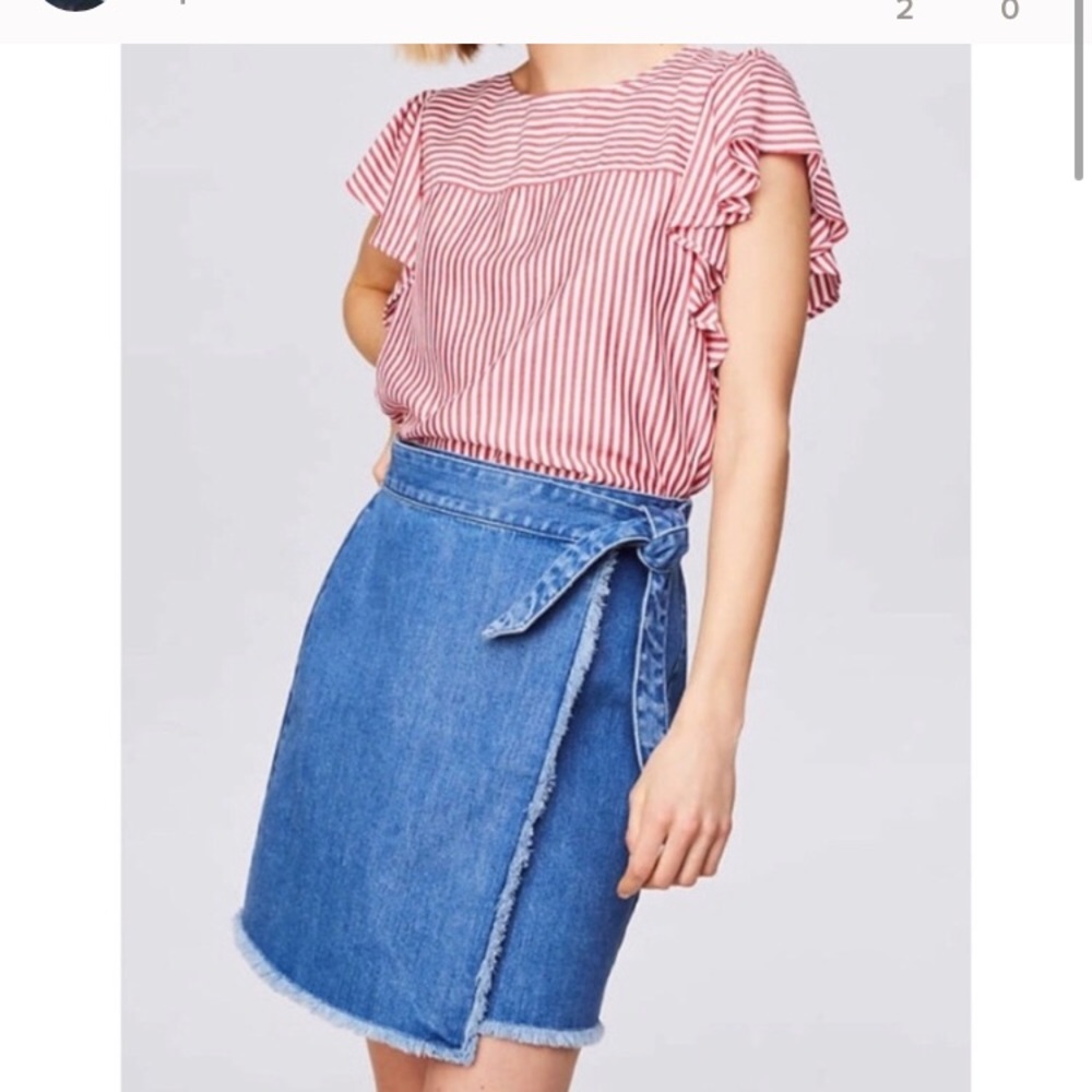 Loft denim wrap skirt with bow detail